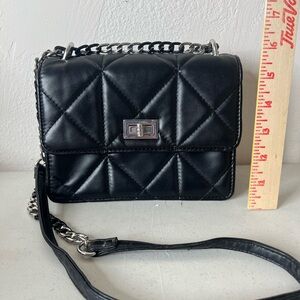 Quilted Black Crossbody Bag with Silver Chain Strap